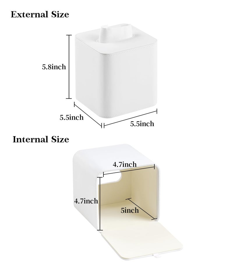 MEIBOOCH PU Leather Tissue Box Cover with Magnetic Closure  Square Tissue Box Holder with Rounded Edges Design (Cream-White  Square) - Image 5